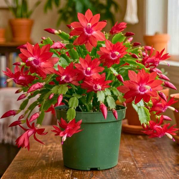 Red Live Holiday Cactus Plant, Well-Rooted Houseplant, 5-9 Inch Tall