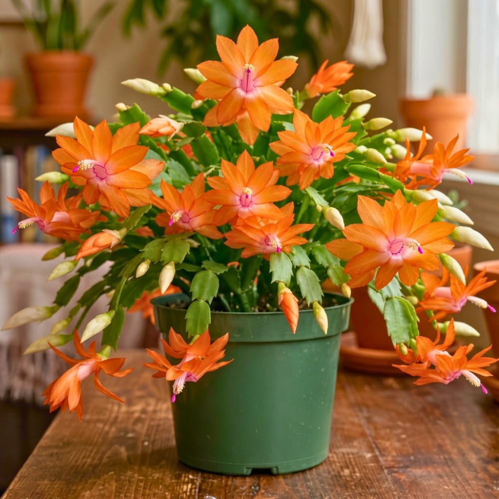Orange Live Holiday Cactus Plant, Tropical Houseplant, 5-9 Inch Tall