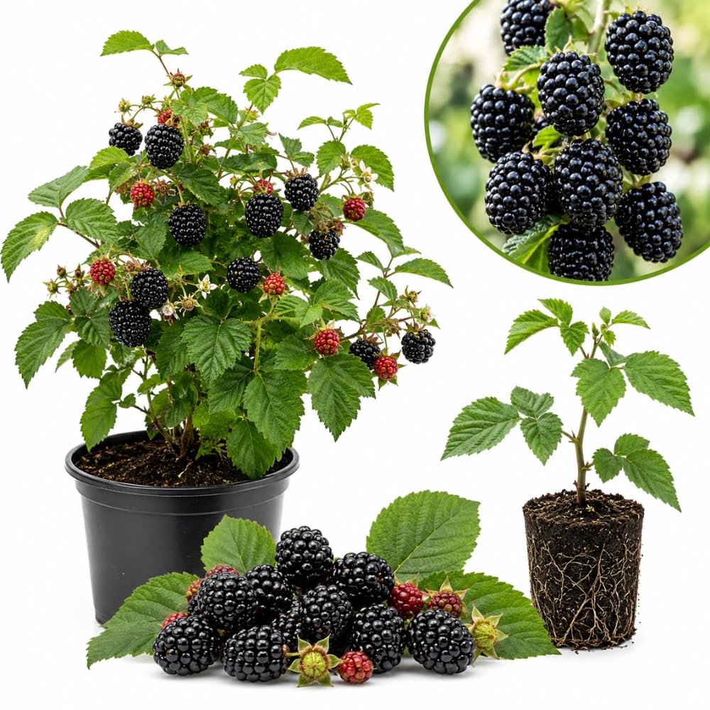 2 Navaho BlackBerry Live Plants, Berry Fruit Bush, 4-6 Inch Tall
