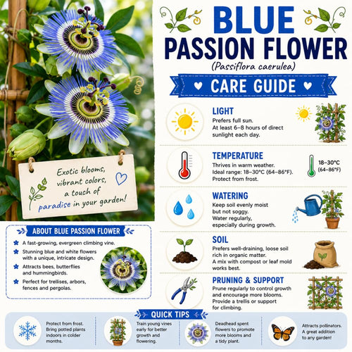 2 Blue Passion Flower Plants, Passiflora Flower Plant, 4-6 Inch Tall