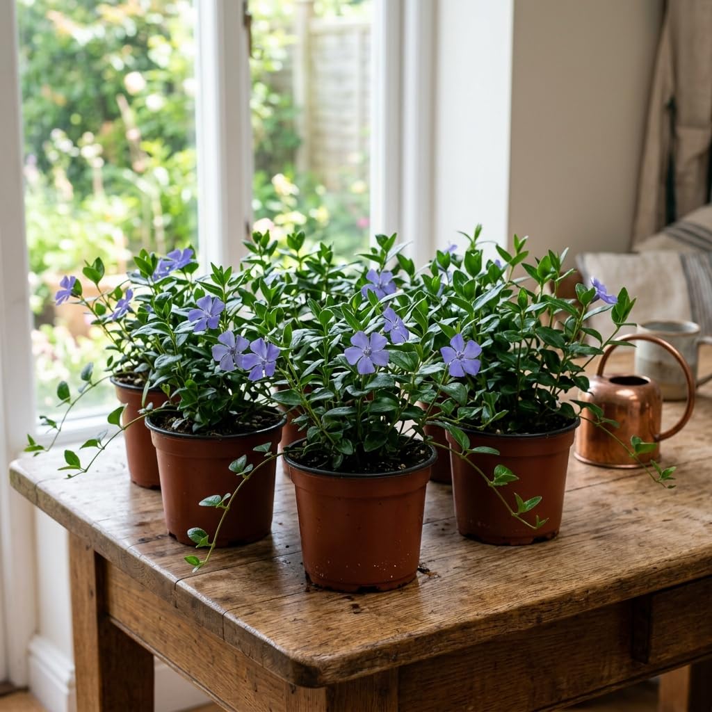 Blue Live Vinca Periwinkle Plant, Hardy Flower Plant, 4 Inch Pot