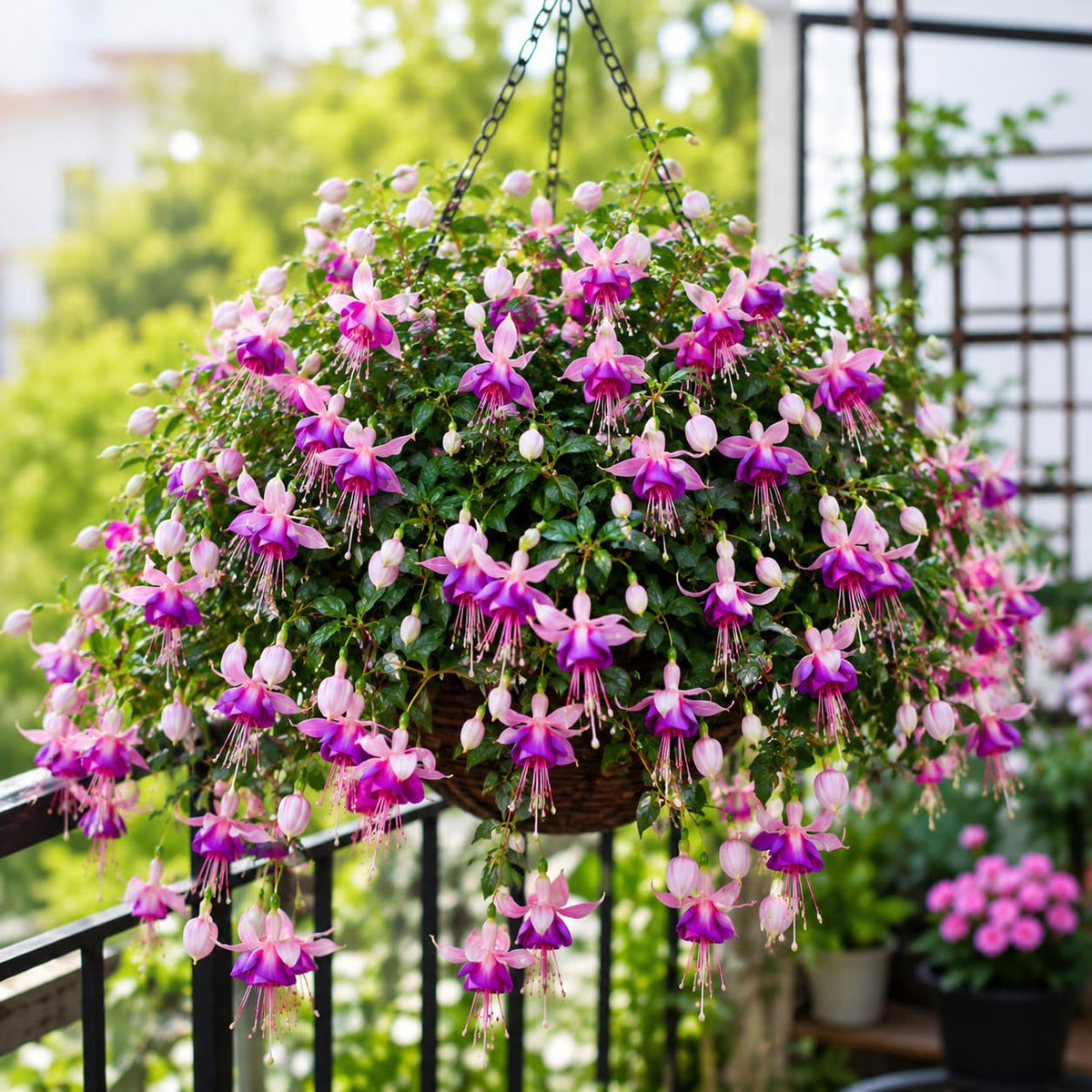 Purple White Fuchsia Plant Live in 5'' Pot, Hanging Fuchsia Flowers Bush Shrub for Hanging Basket, Hardy Indoor Outdoor Flowering Plant, 4–8 Inch Tall Starter Plants