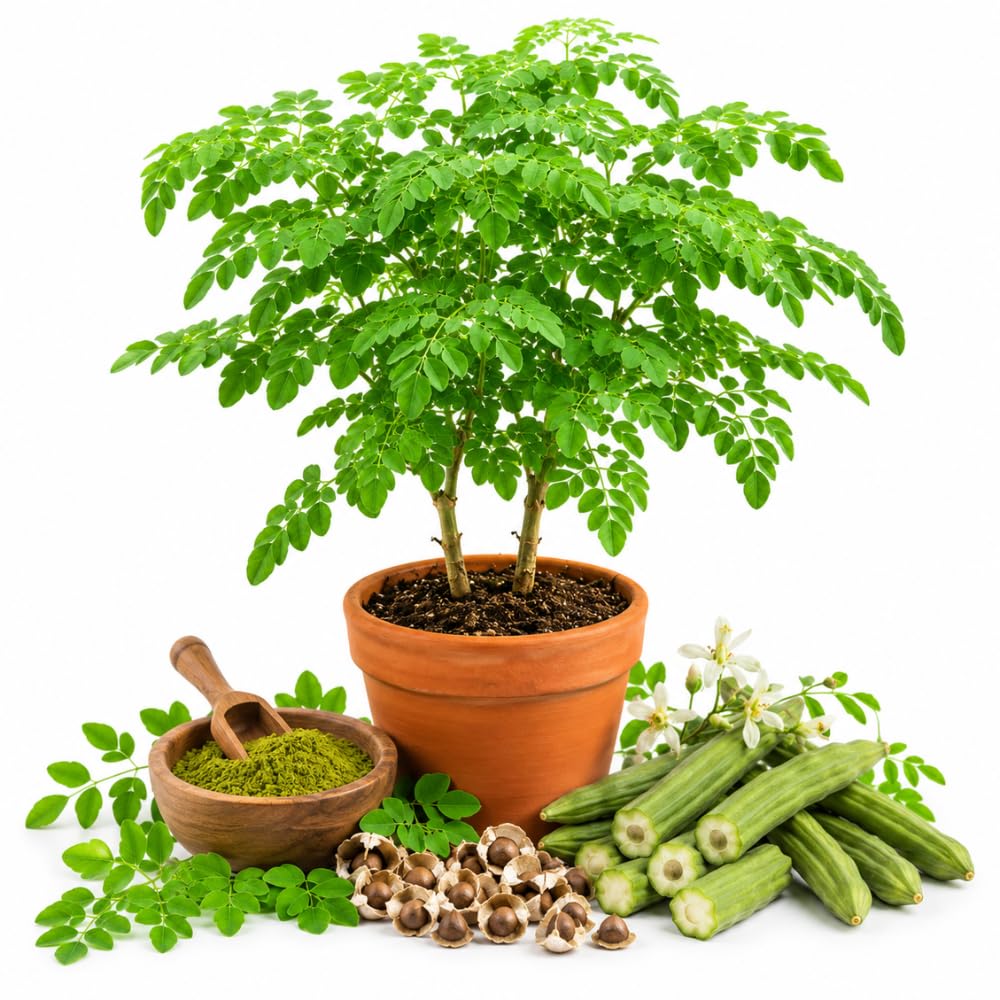 Moringa Oleifera Live Plant, Outdoor Garden Herb Tree, 4-6 Inch Tall