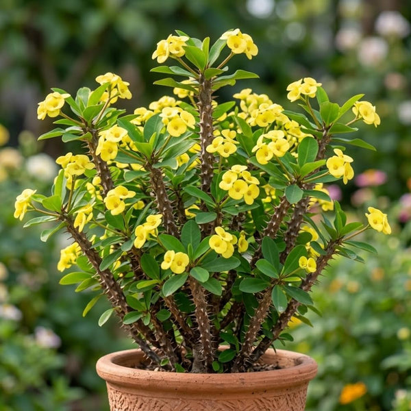 Yellow Crown of Thorns Live Plant, Cactus Plant, 4-6 Inch Tall, 4 Inch Pot