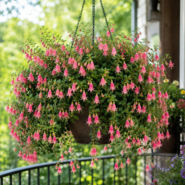 Rare Pink Fuchsia Plant Live in 5'' Pot, Hanging Fuchsia Flowers Bush Shrub for Hanging Basket, Hardy Indoor Outdoor Flowering Plant, 4–8 Inch Tall Starter Plants